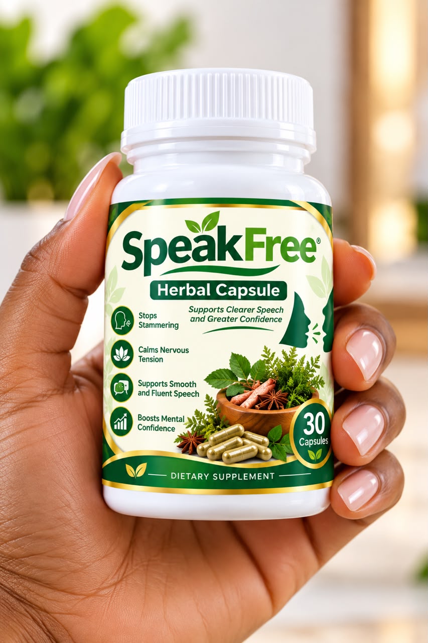 SpeakFree Herbal Capsule bottle held in a hand