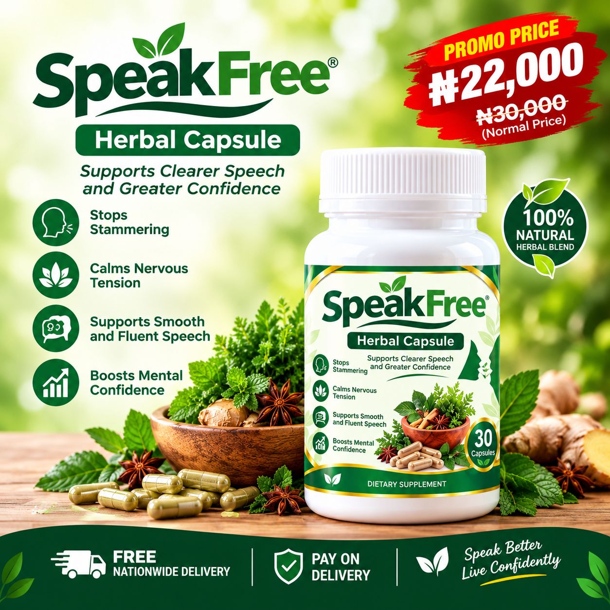 SpeakFree label showing dosage and caution information